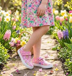 Oomphies Olivia Toddler Girls Butterfly Pink Canvas Mary Jane Sneakers